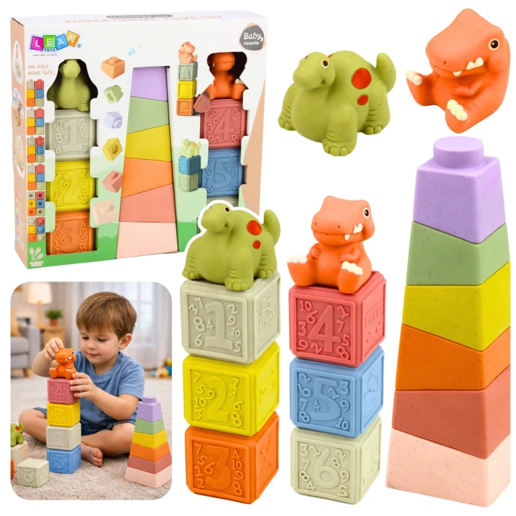 Zestaw Miękkie Klocki Sensoryczne Edukacyjne Gumowe Dinozaury 14 el.