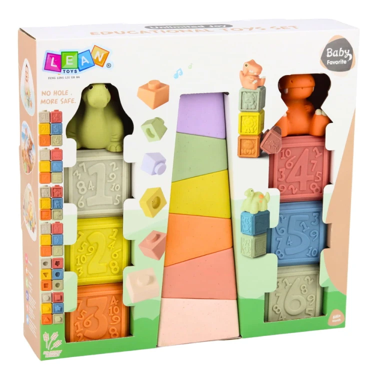 Zestaw Miękkie Klocki Sensoryczne Edukacyjne Gumowe Dinozaury 14 el.