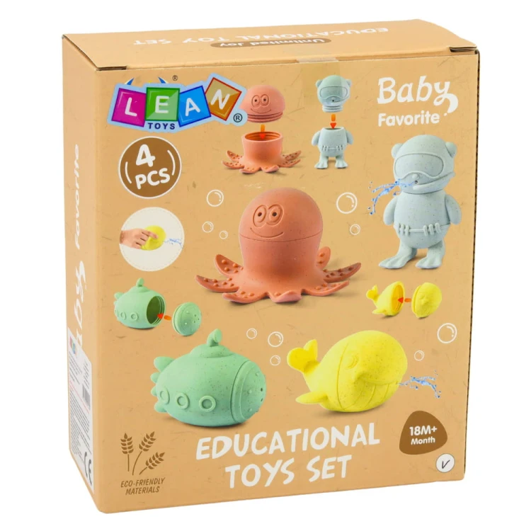 Zabawki Edukacyjne Do Kąpieli Sensoryczne Figurki Gumowe Pastelowe 4 szt.