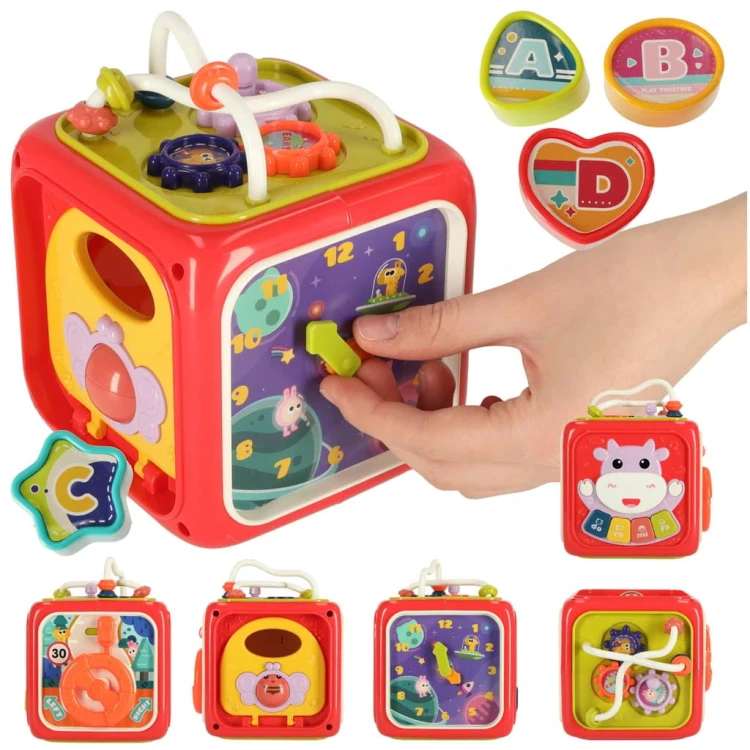 Sorter układanka kostka sensoryczna klocki edukacyjne Montessori 6w1