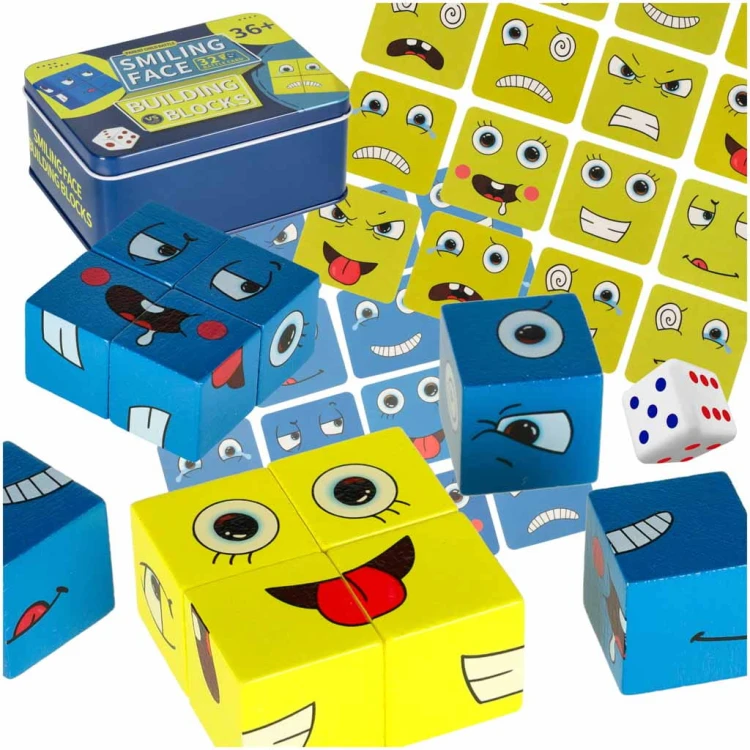 Gra edukacyjne wyzwania nauka emocji klocki drewniane