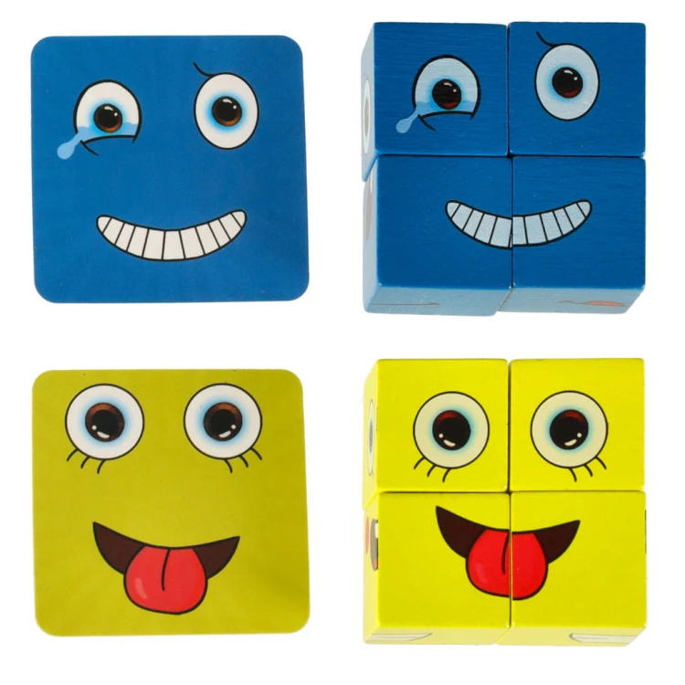 Gra edukacyjne wyzwania nauka emocji klocki drewniane