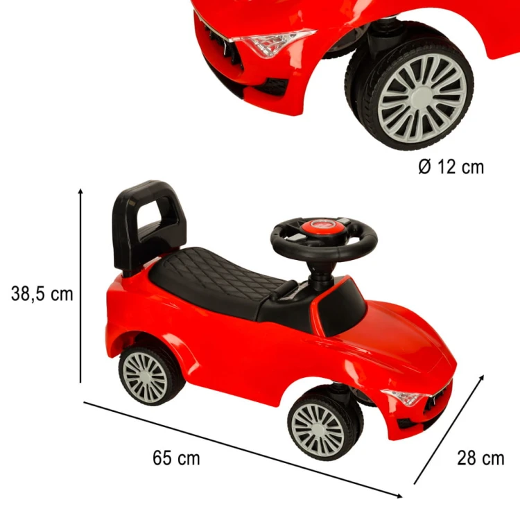Jeździk pchacz samochód auto z dźwiękiem i światłami czerwony